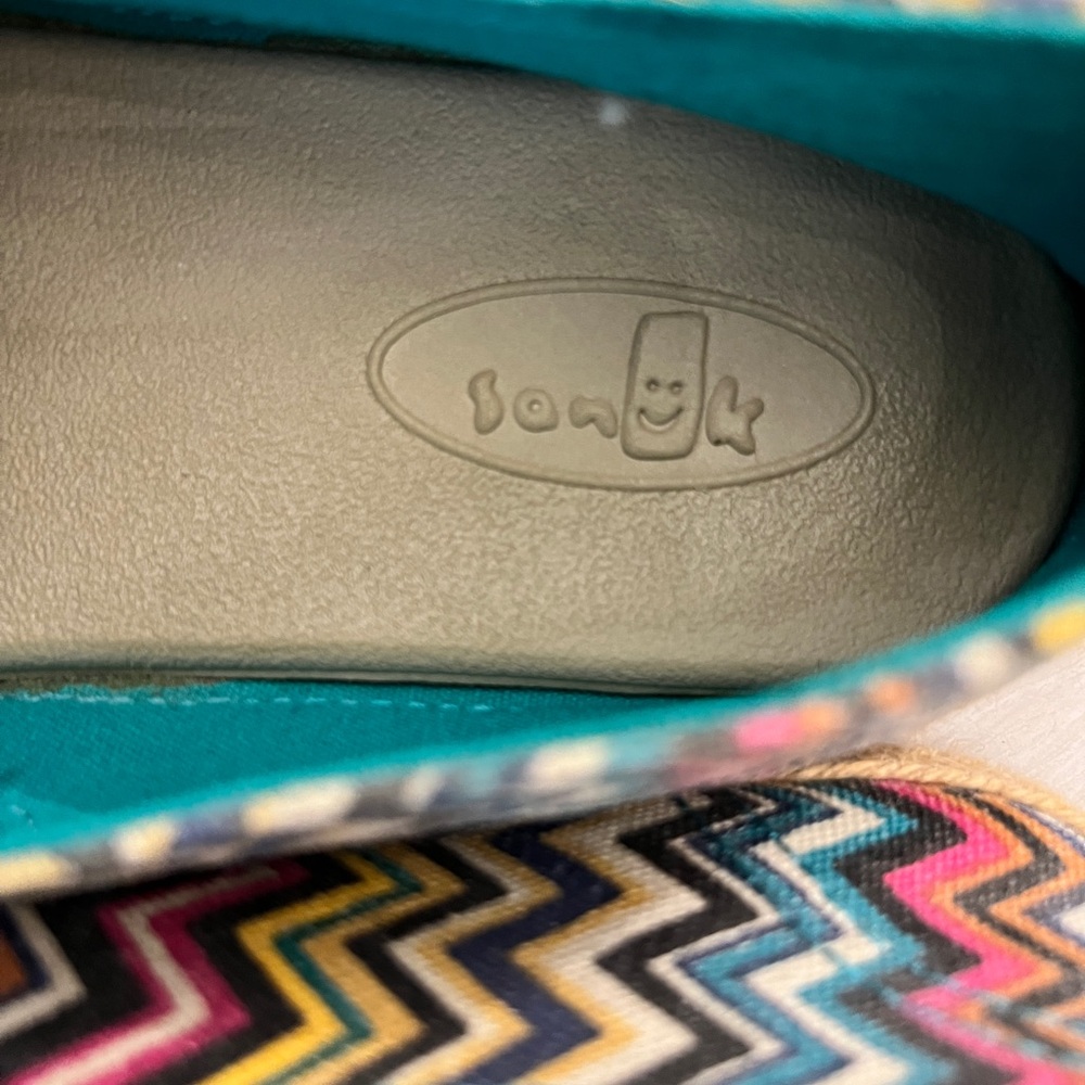 Sanuk Blue and Yellow Flats with Vibrant Pattern - Picture 2 of 9
